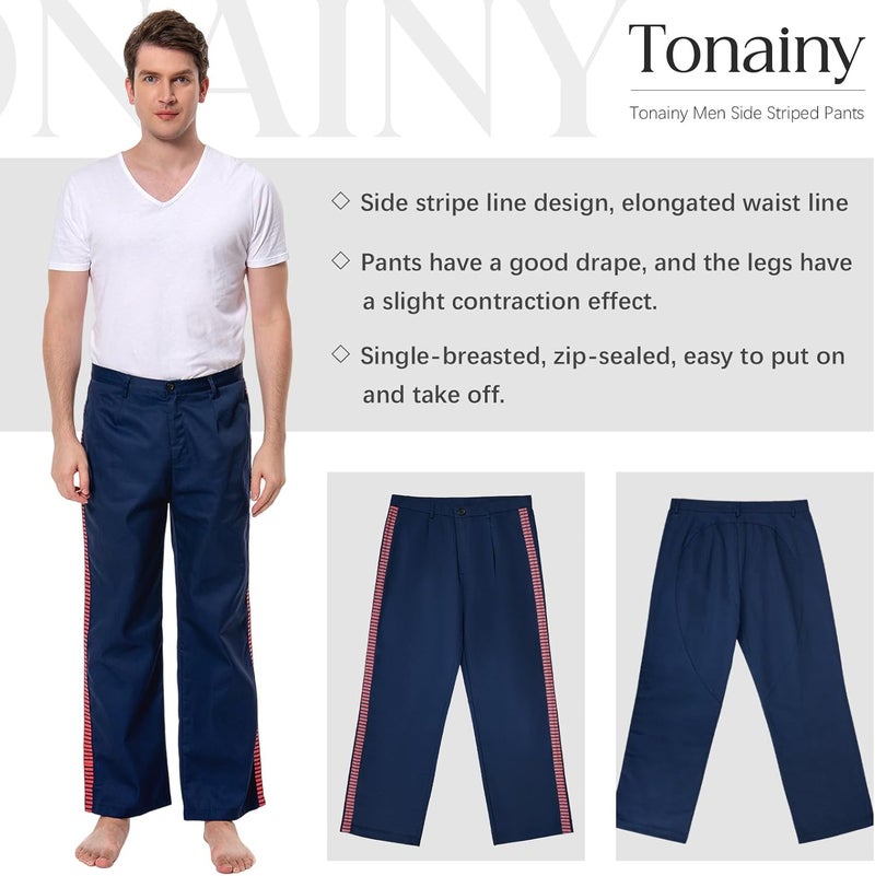 Tonainy Men Side Striped Pants Adult Cosplay Costume Trousers Straight Leg Pant Athletic Movie Jogger - Image 5